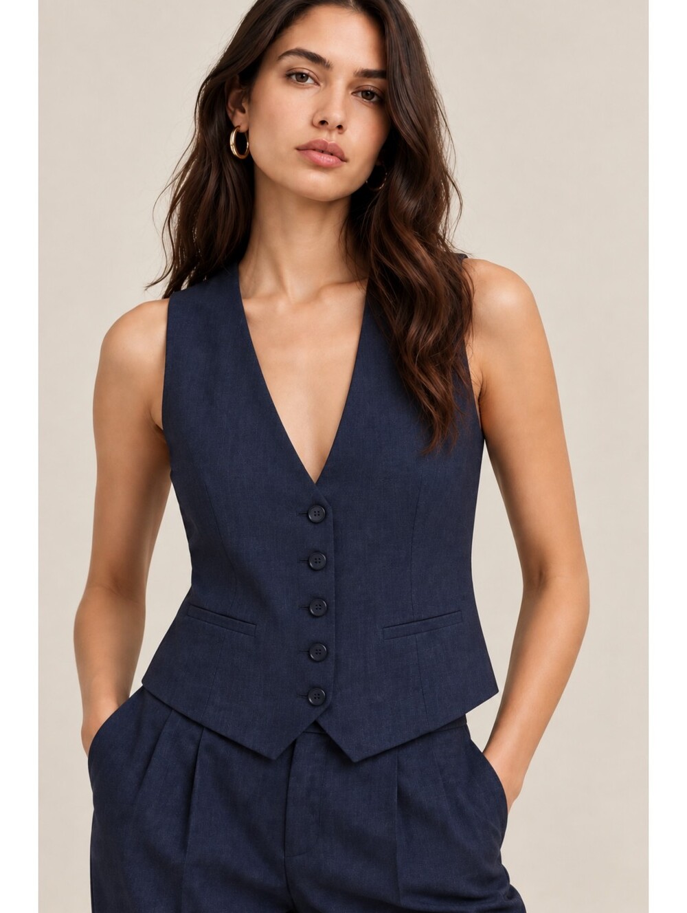Banana Republic Navy Blue Tailored Suit Vest Deep V Button Front Waistcoat Large
